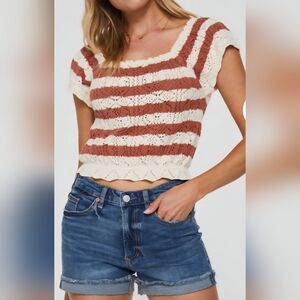 Another Love Cotton Crotcheted Cropped Striped Top Large